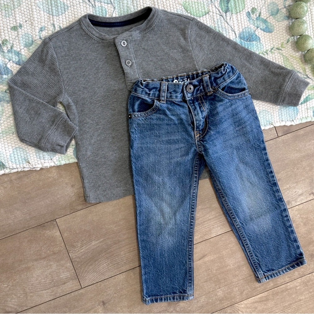 Oshkosh B’Gosh Toddler Boy Straight Jeans & Vintage Wonderkids Henley Shirt Set